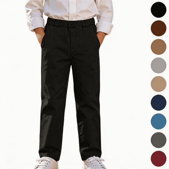 Nugftut Pants for Boys Relaxed Straight‑Leg Pants with Pocket Elastic Waist Classic Casual Dress Pants Sizes 9