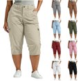 thumbnail image 1 of Nugftut Plus Size Capris for Women, Casual Workwear Cargo Capri Pants with Pockets, Hiking Work, 1 of 8