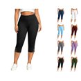 thumbnail image 1 of Nugftut Plus Size Capris for Women, Elastic High Waist Side Slit Yoga Pants Solid Color Capri Leggings, 1 of 8