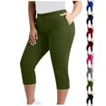 thumbnail image 1 of Nugftut Plus Size Capris for Women, Solid Color Yoga Pants with Pockets Elastic Waist Capri Leggings, 1 of 7
