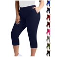 thumbnail image 1 of Nugftut Plus Size Capris for Women, Solid Color Yoga Pants with Pockets Elastic Waist Capri Leggings, 1 of 7