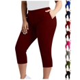 thumbnail image 1 of Nugftut Plus Size Capris for Women, Solid Color Yoga Pants with Pockets Elastic Waist Capri Leggings, 1 of 7