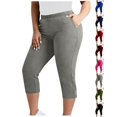thumbnail image 1 of Nugftut Plus Size Capris for Women, Solid Color Yoga Pants with Pockets Elastic Waist Capri Leggings, 1 of 7