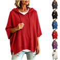 thumbnail image 1 of Nugftut Plus Size Hooded Sweaters for Women Poncho 3/4 Batwing Sleeve Loose Knitted Hoodie Pullover Sweaters, 1 of 6