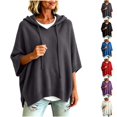 thumbnail image 1 of Nugftut Plus Size Hooded Sweaters for Women Poncho 3/4 Batwing Sleeve Loose Knitted Hoodie Pullover Sweaters, 1 of 6