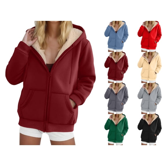 Nugftut Plus Size Hoodies for Women Winter Fleece Sweatshirs Zip Up Thick Sherpa Lined Hooded Jackets