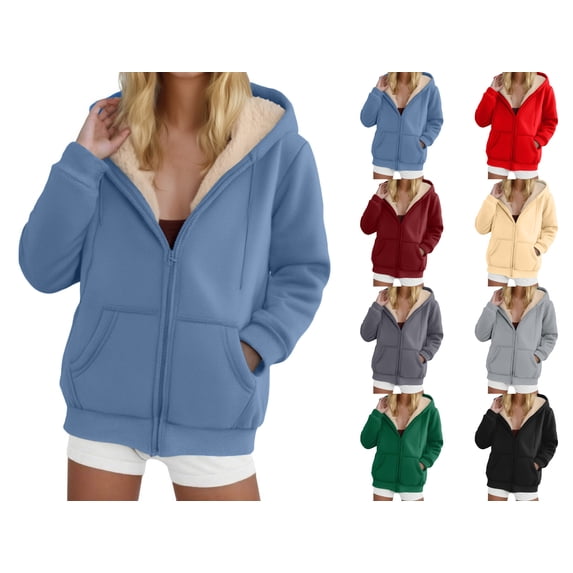 Nugftut Plus Size Hoodies for Women Winter Fleece Sweatshirs Zip Up Thick Sherpa Lined Hooded Jackets