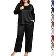 thumbnail image 1 of Nugftut Plus Size Pajama Sets for Women Satin Long Loungewear Two-Piece Fall Classic Sleepwear XL-5XL, 1 of 8