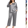 thumbnail image 1 of Nugftut Plus Size Pajama Sets for Women Satin Long Loungewear Two-Piece Fall Classic Sleepwear XL-5XL, 1 of 8