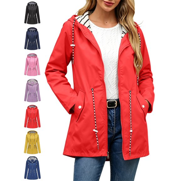 Nugftut Plus Size Rain Jackets for Women Waterproof Outdoor Hiking Raincoats Full Zip Windbreaker Jackets,XL