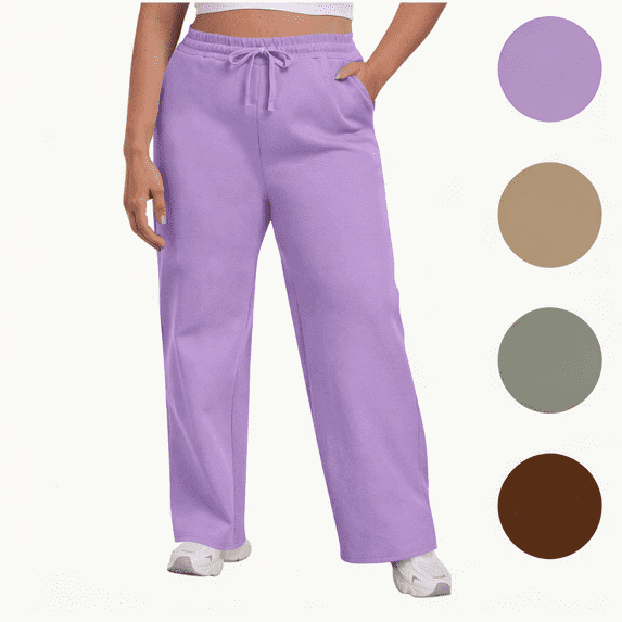Nugftut Sweatpants for Women Plus Size Straight Leg Sweat Pants Elastic Waist Pants with Pockets