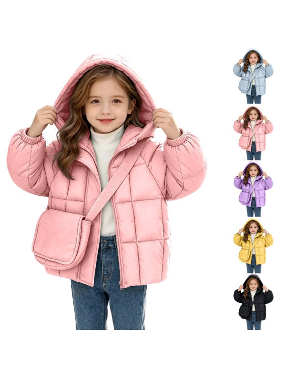 Puffer Jacket Girls Sizes 18 Months Fashion Cute Warm Lightweight Hooded Winter Kids Coat with Bag