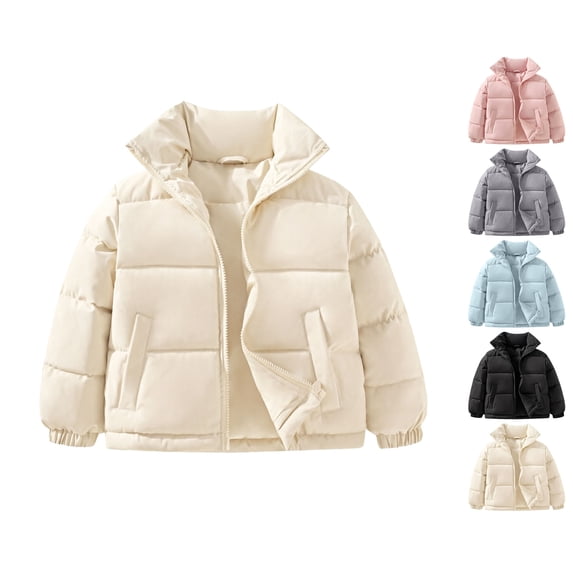 Nugftut Jackets for Girls Stand Collar Zip-Up Puffer Warm Coat Windproof Winter Coat Size 11-12 Years