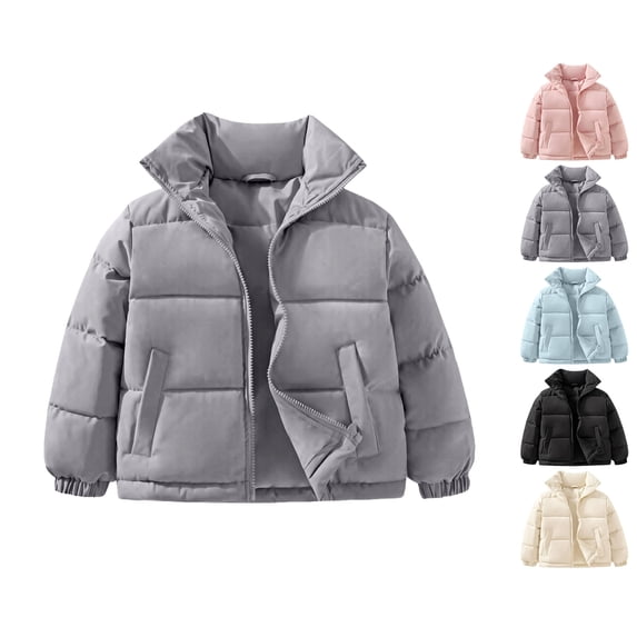 Nugftut Jackets for Girls Stand Collar Zip-Up Puffer Warm Coat Windproof Winter Coat Size 5-6 Years