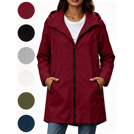 Nugftut Rain Jackets for Women Hooded Pockets Full ZipWaterproof Windbreaker Lightweight Rain Jackets,M