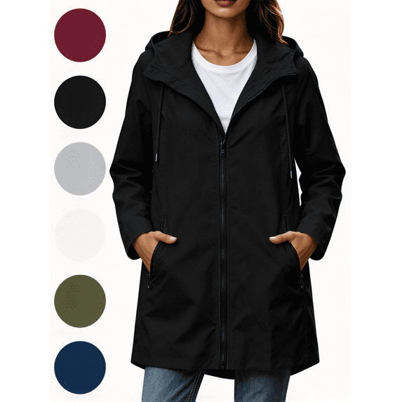 Nugftut Rain Jackets for Women Hooded Pockets Full ZipWaterproof Windbreaker Lightweight Rain Jackets,M