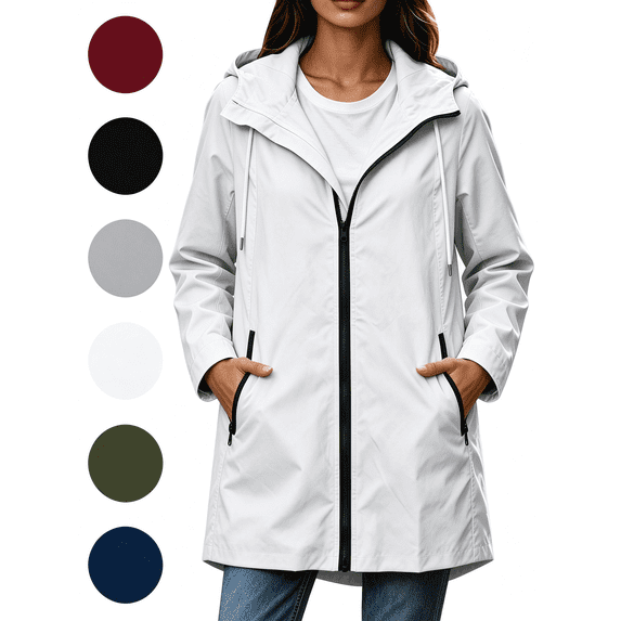 Nugftut Rain Jackets for Women Hooded Pockets Full ZipWaterproof Windbreaker Lightweight Rain Jackets,M