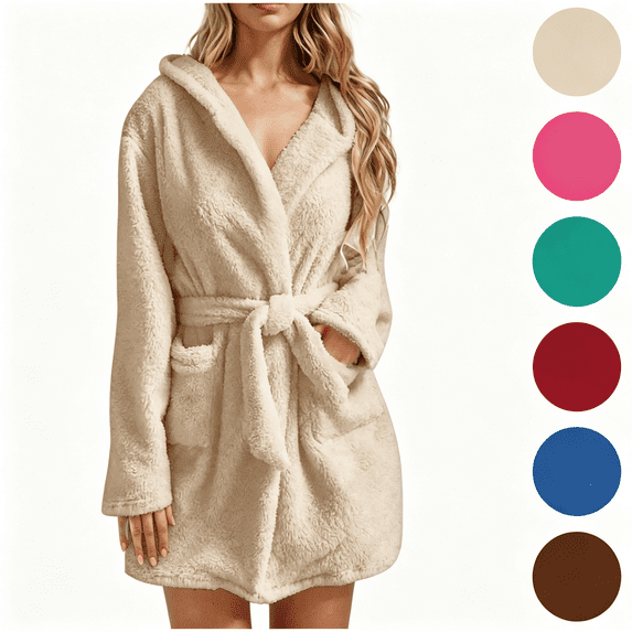 Nugftut Robes for Women, Fuzzy Mid Length Bathrobe,Soft Bath Robes with Pockets