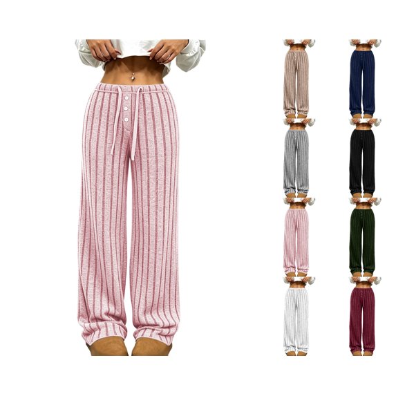 Nugftut Stripe Wide Leg Pants for Women High Waist Lightweight Trousers Casual Lounge Pants
