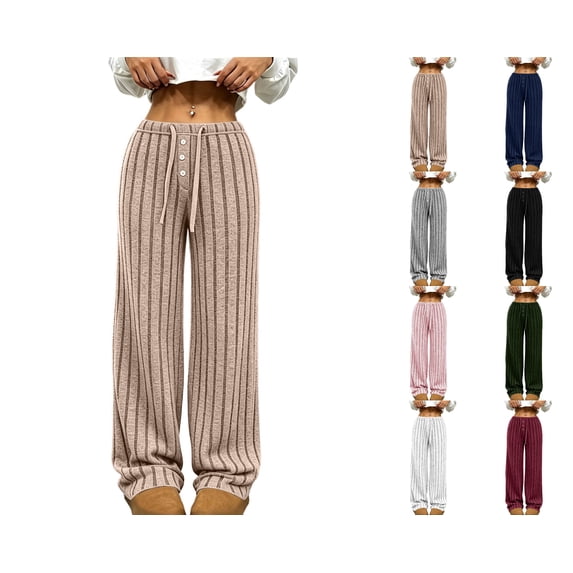 Nugftut Stripe Wide Leg Pants for Women High Waist Lightweight Trousers Casual Lounge Pants