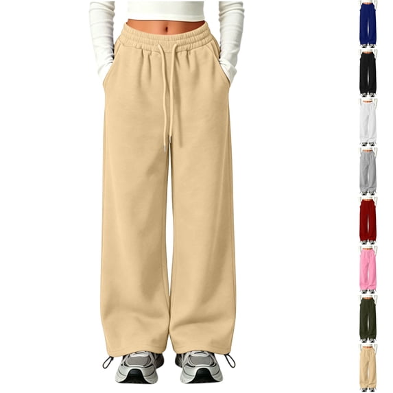 Nugftut Sweatpants for Girls Wide Leg Kids Baggy Casual Elastic Waist Track Sweat Pants with Pockets Y2k Streetwear Size 10-11