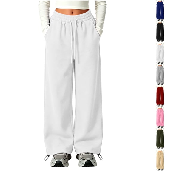 Nugftut Sweatpants for Girls Wide Leg Kids Baggy Casual Elastic Waist Track Sweat Pants with Pockets Y2k Streetwear Size 4-5