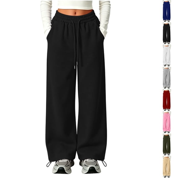 Nugftut Sweatpants for Girls Wide Leg Kids Baggy Casual Elastic Waist Track Sweat Pants with Pockets Y2k Streetwear Size 6-7