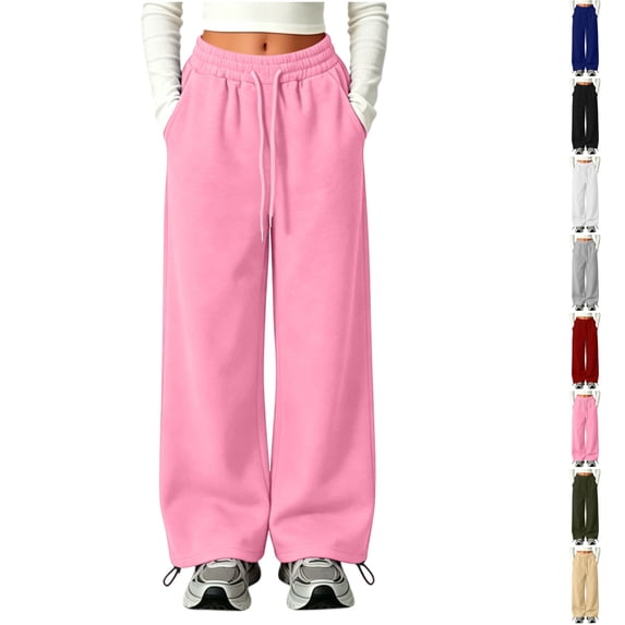 Nugftut Sweatpants for Girls Wide Leg Kids Baggy Casual Elastic Waist Track Sweat Pants with Pockets Y2k Streetwear Size 6-7