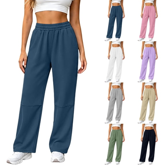 Nugftut Sweatpants for Women Elastic Waistband Relaxed Fit Workout Sweatpants Pockets Darted Fleece Pants