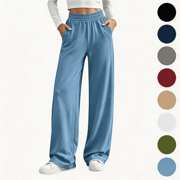 Nugftut Sweatpants for Women Wide Leg Elastic Waisted Baggy Track Pants Drawstring Casual Lounge Pants with Pockets