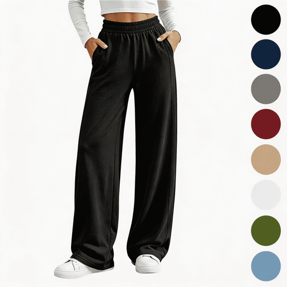 Nugftut Sweatpants for Women Wide Leg Elastic Waisted Baggy Track Pants Drawstring Casual Lounge Pants with Pockets