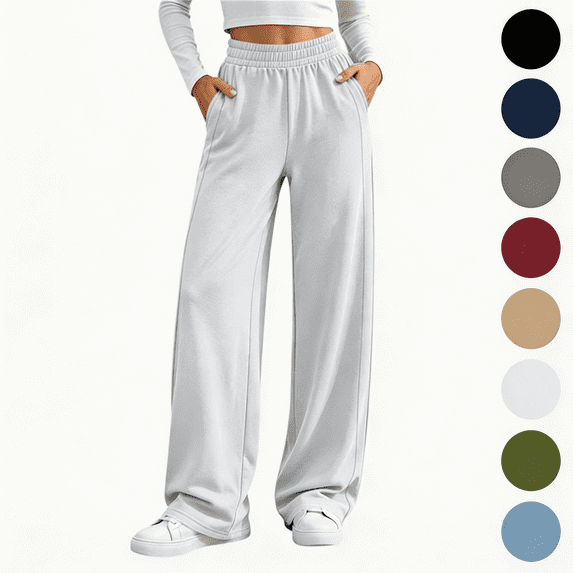 Nugftut Sweatpants for Women Wide Leg Elastic Waisted Baggy Track Pants Drawstring Casual Lounge Pants with Pockets