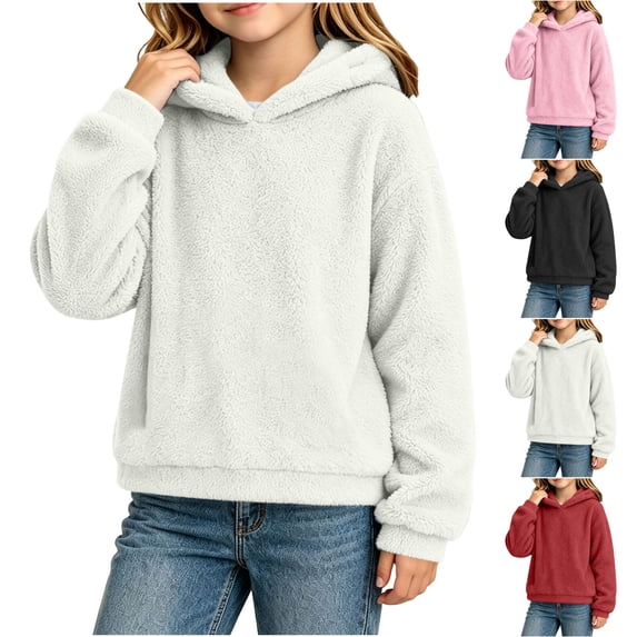 Nugftut Sweatshirts for Girls Fleece Hooded Sweatshirts Casual Long Sleeve Hoodies with Front Pockets for Daily School Outdoor Wear