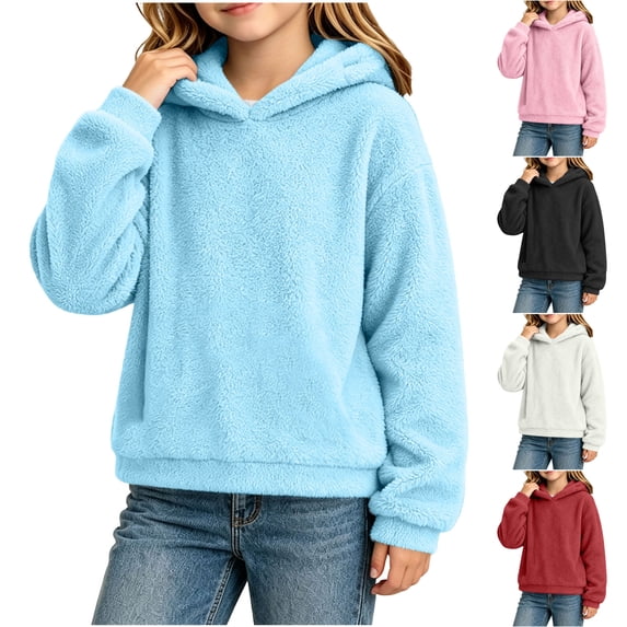 Nugftut Sweatshirts for Girls Fleece Hooded Sweatshirts Casual Long Sleeve Hoodies with Front Pockets for Daily School Outdoor Wear