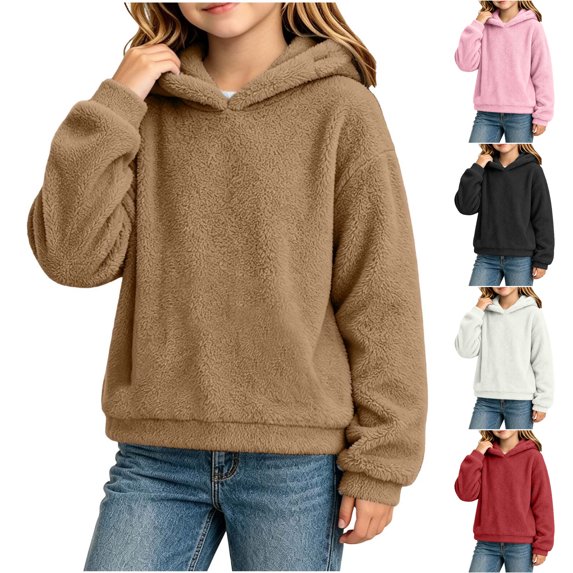 Nugftut Sweatshirts for Girls Fleece Hooded Sweatshirts Casual Long Sleeve Hoodies with Front Pockets for Daily School Outdoor Wear