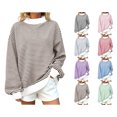 thumbnail image 1 of Nugftut Sweatshirts for Women Plus Size Striped Pullover Tops Oversized Round Neck Long Sleeve Turtleneck Sweatshirts, 1 of 7