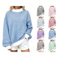 thumbnail image 1 of Nugftut Sweatshirts for Women Plus Size Striped Pullover Tops Oversized Round Neck Long Sleeve Turtleneck Sweatshirts, 1 of 7
