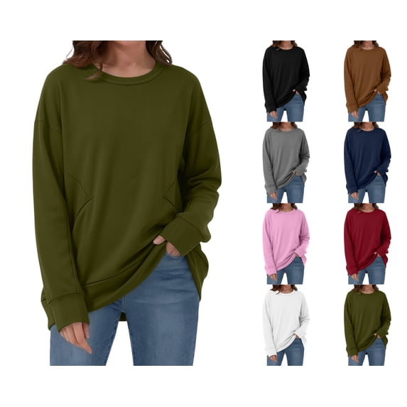 Nugftut Sweatshirts for Women Round Neck Long Sleeve Pullover Tops Fashion Casual Pullover Shirts