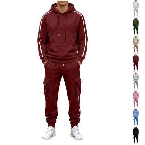 Nugftut Sweatsuits for Men 2 Piece Casual Outfits with Cargo Pockets Long Sleeve Hoodie Suit Set