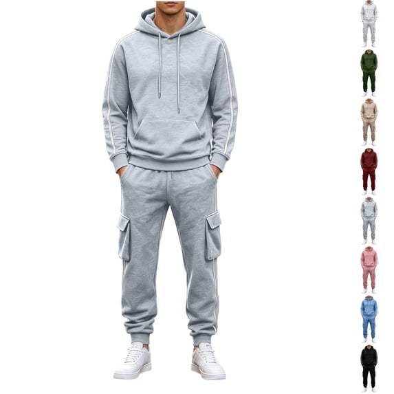 Nugftut Sweatsuits for Men 2 Piece Casual Outfits with Cargo Pockets Long Sleeve Hoodie Suit Set