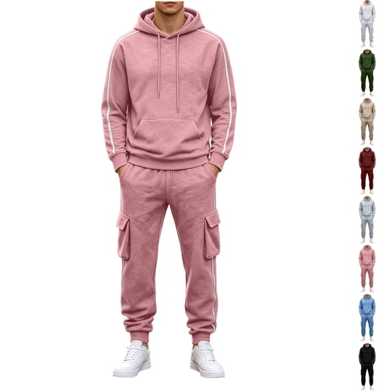 Nugftut Sweatsuits for Men 2 Piece Casual Outfits with Cargo Pockets Long Sleeve Hoodie Suit Set