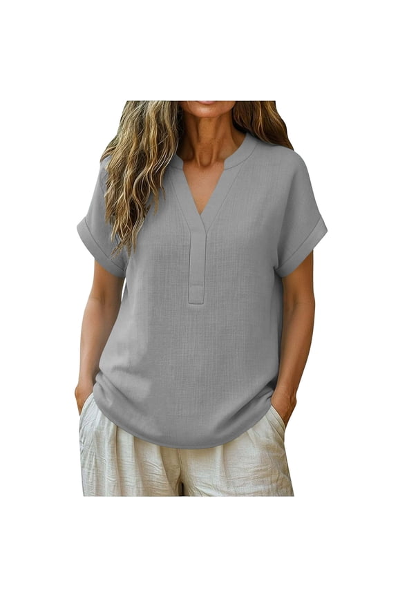 Tops for Women V Neck Plain T-Shirts Casual Loose Short Sleeve Blouses Relaxed Summer Vacation Shirts
