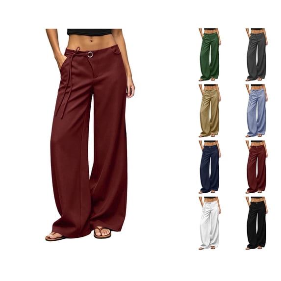 Nugftut Wide Leg Pants for Women Going Out Pants with Pockets Casual Slacks Trousers