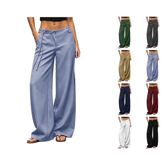 Nugftut Wide Leg Pants for Women Going Out Pants with Pockets Casual Slacks Trousers