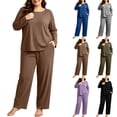 thumbnail image 1 of Nugftut Women Plus Size Pajama Sets Long Sleeve Top and Wide Leg Pants 2 Piece Soft Lounge Pjs Summer Fall Loungewear, 1 of 7