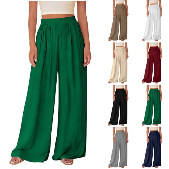 Nugftut Womens Wide Leg Pants High Waist Pants Flowy Casual Loose Summer Vacation Lounge Trousers
