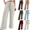 thumbnail image 1 of Nugftut Women's Drawstring Wide Leg Pants with Pockets Relaxed Lounge Trousers for Casual Travel, 1 of 6