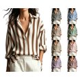 thumbnail image 1 of Nugftut Tops for Women Striped Button Down Shirts Long Sleeve Lapel Blouses Casual Basic Tops, 1 of 6