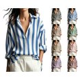 thumbnail image 1 of Nugftut Tops for Women Striped Button Down Shirts Long Sleeve Lapel Blouses Casual Basic Tops, 1 of 6