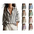 thumbnail image 1 of Nugftut Tops for Women Striped Button Down Shirts Long Sleeve Lapel Blouses Casual Basic Tops, 1 of 6
